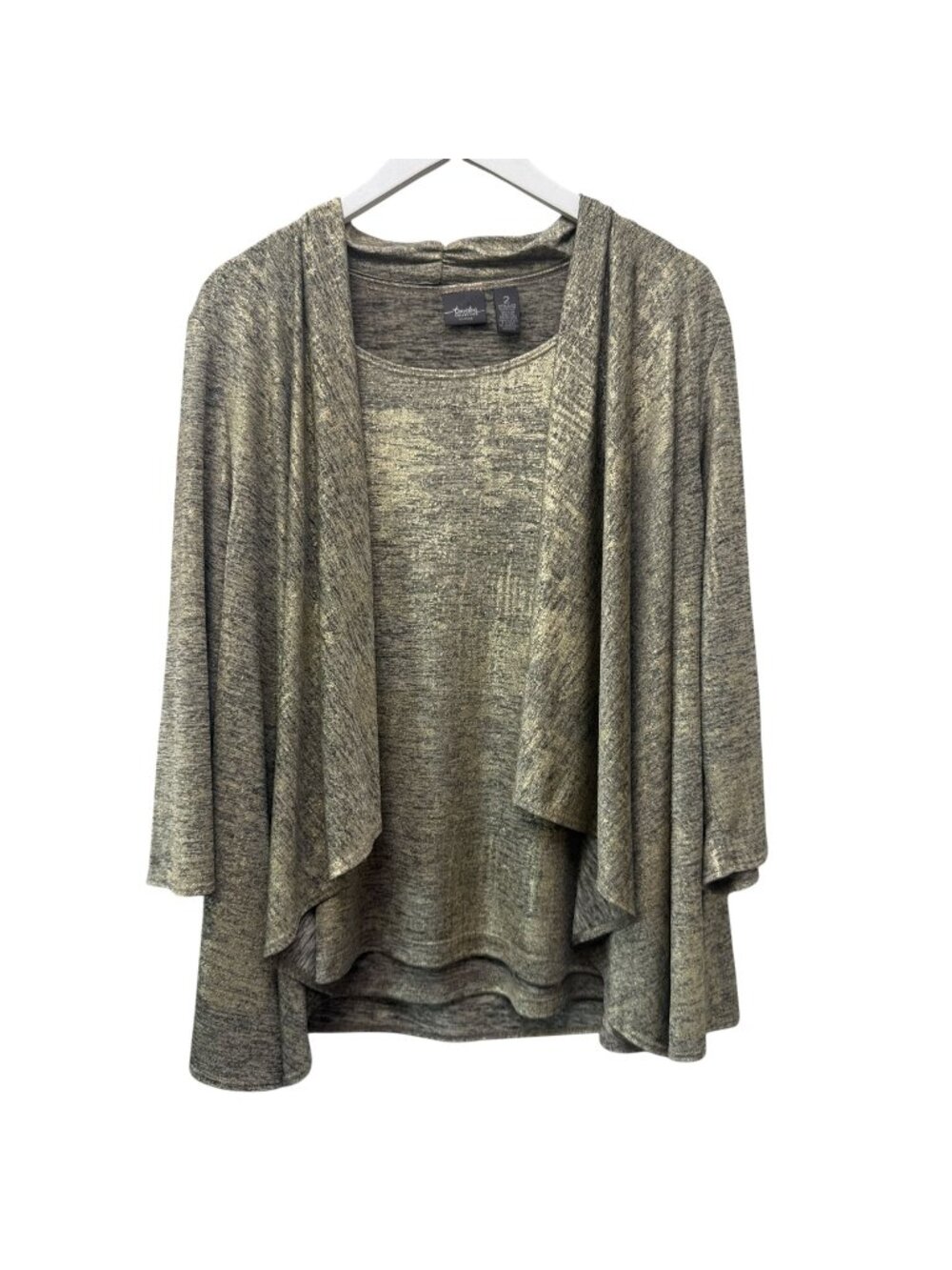 CHICOS Travelers Jacket and Tank Set Womens Large Gold Metallic Stretch Evening